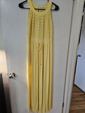 Calvin Klein Yellow Maxi Dress NWT Sleeveless Lace Top Size 12